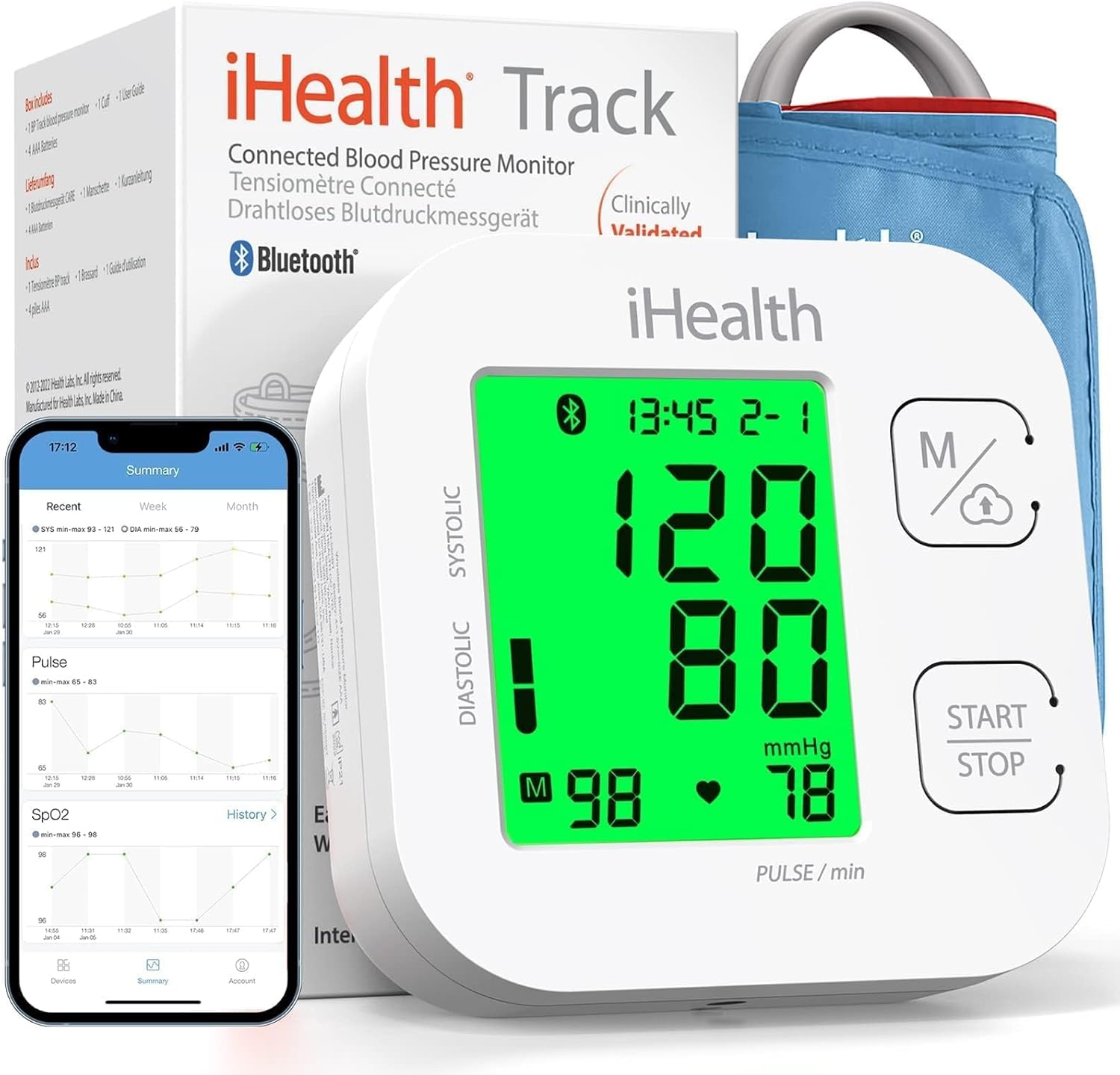 iHealth Track Smart Upper Arm Blood Pressure Monitor with Wide Range Cuff